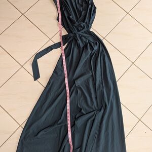 Dark Teal Wrap Maxi Dress with Waist Tie